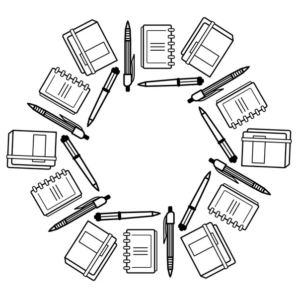 Design Kruhu Mandala Knihy Zápisníky Skicáky Pera Tužky Prostor Pro — Stockový vektor