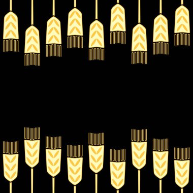 Buğday kulaklı kenar. Siyah ve altın vektör çizimi. Mesaj için yer var. Kartpostalların, posterlerin, davetiyelerin ve daha fazlasının tasarımı