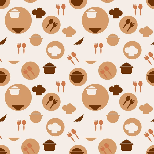厨房器皿 勺子的无缝图案 手工绘制的背景与餐具 平面印刷风格 — 图库矢量图片