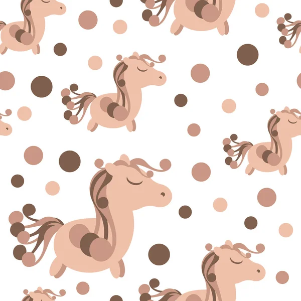 Patrón Sin Costuras Con Caballo Pony Lindo Melena Cola Chocolate — Vector de stock