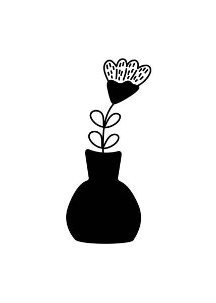 Eine Blume Einer Vase Keramikkrug Vorhanden Vektor Handzeichnung Schwarz Und — Stockvektor