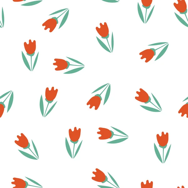 Flowers, tulips, seamless pattern on a white background. Flat design, vector background.