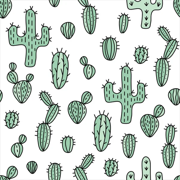 Patrón Sin Costuras Con Cactus Suculentas Dibujadas Mano Ilustración Floral — Archivo Imágenes Vectoriales