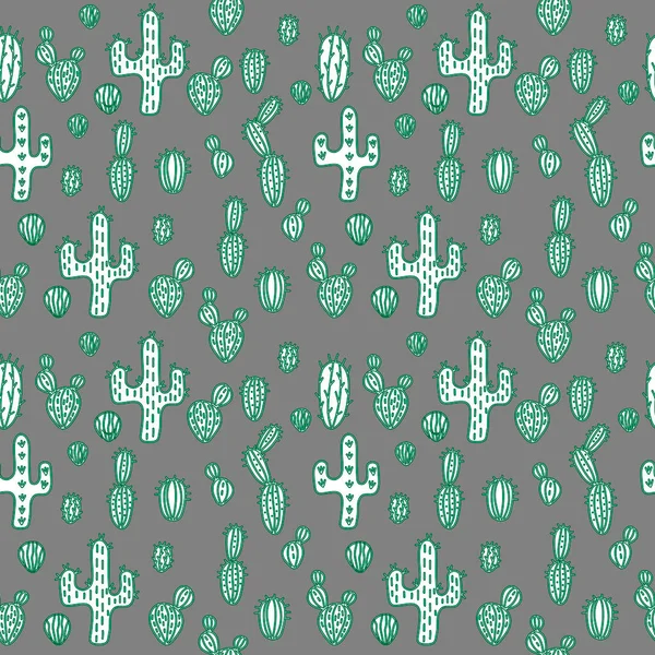 Modèle Sans Couture Cactus Verts Blancs Succulents Plantes Dessinées Main — Image vectorielle