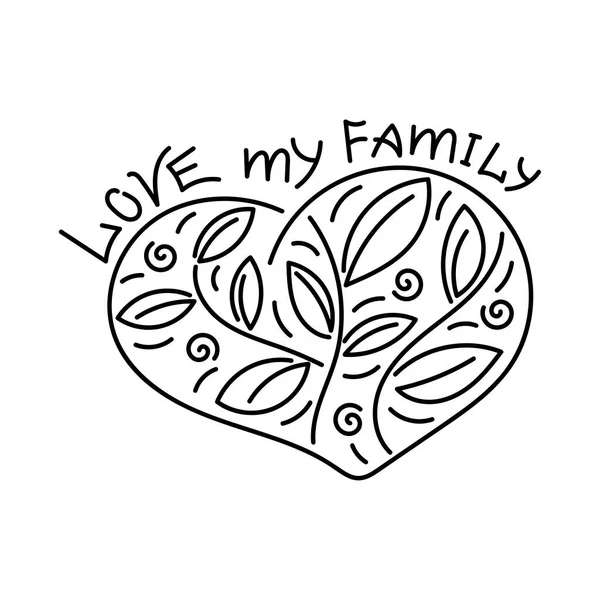 Liebe meine Familie. Baum im Herzen gezeichnet. Handzeichnung Design Vektor Illustration. — Stockvektor