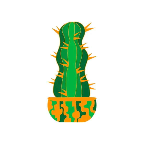 Cactus pintado en una olla. Ilustración dibujada a mano sobre fondo blanco. Planta aislada sobre fondo blanco — Vector de stock