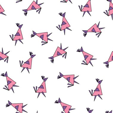 Geometrik tarzda kuşların vektörsüz deseni. Beyaz arkaplanda Origami figürleri .