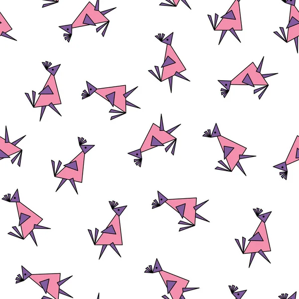 Geometrik tarzda kuşların vektörsüz deseni. Beyaz arkaplanda Origami figürleri .