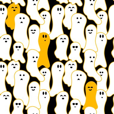 Güzel el çizimi hayaletler. Kusursuz desen. Kumaş, kağıt ve diğer yüzeyler için arkaplan