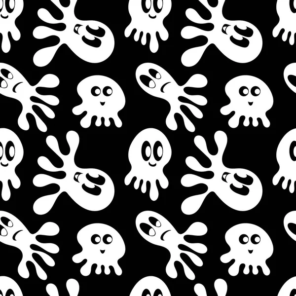 Ghost naadloos patroon. Handgetekende vectorillustratie. Zwart-wit patroon. — Stockvector