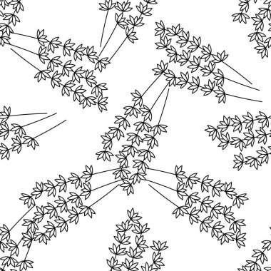 Basit çiçeklerin dallarıyla kusursuz desen. Contour Botanik Tasarımı. Vektör çizimi. Siyah ve beyaz.