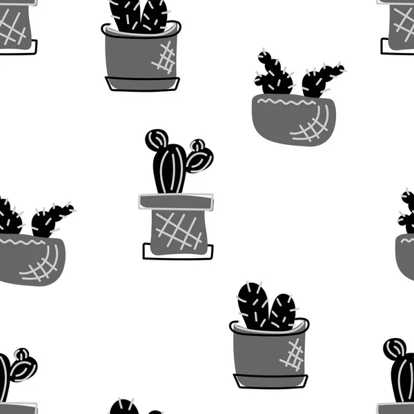 Patrón Sin Costuras Del Cactus Suculentas Dibujadas Mano Una Olla — Archivo Imágenes Vectoriales