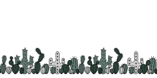 Borde Cactus Sin Costura Dibujado Mano Ilustración Horizontal Fondo Cactus — Archivo Imágenes Vectoriales