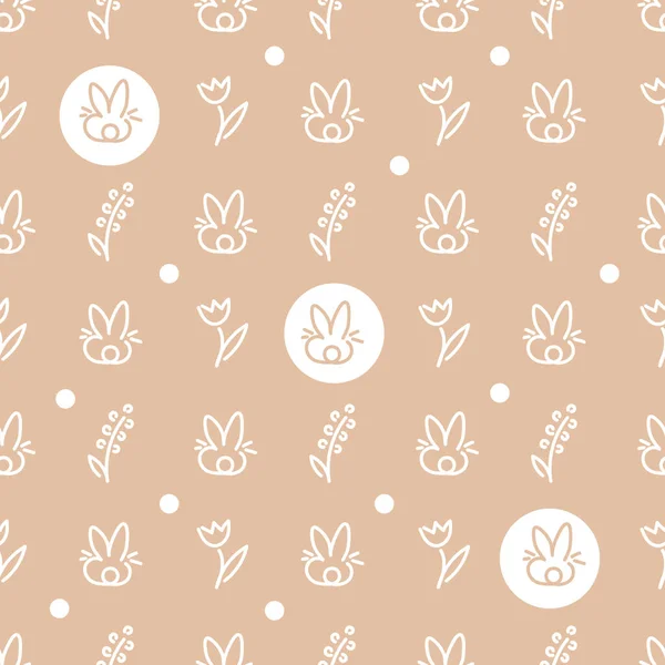 Fondo Sin Costuras Con Lindos Conejos Dibujados Liebres Patrones Botánicos — Archivo Imágenes Vectoriales