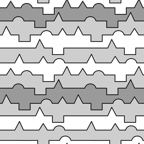 Nahtloses Muster mit Reihen geometrischer Gebäude. Eine durchgehende Linie. Moderne Architektur, Landschaft der Metropole. — Stockvektor