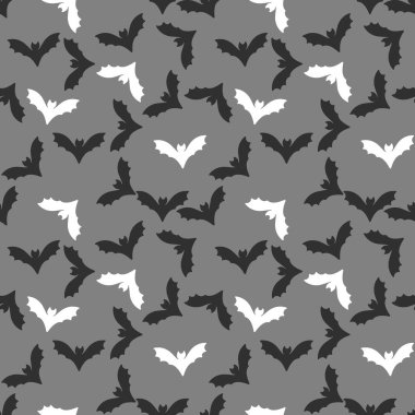 Yarasa Kusursuz Şablon. Gri renkli siyah beyaz yarasalar. Cadılar Bayramı.