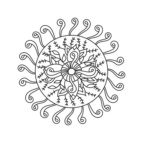 Ronde Element Voor Kleurboek Vector Botanische Mandala Met Hand Getekend — Stockvector