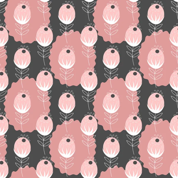 Απρόσκοπτο Μοτίβο Λεπτά Ροζ Μπουμπούκια Ένα Ευγενές Γκρι Βοτανικό Υπόβαθρο — Διανυσματικό Αρχείο
