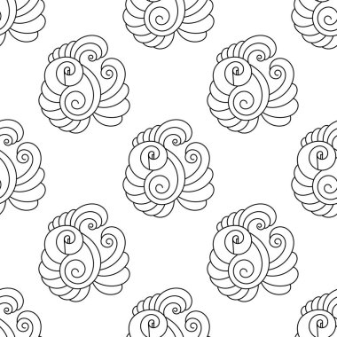 Siyah ve beyaz, kusursuz desenli harika çiçekler. Çiçeksel doğanın dekoratif unsurları. Kumaş, arkaplan ve daha fazlası için el çizimi vektör çizimi,