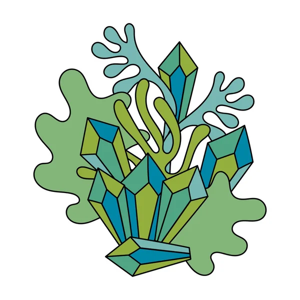 Illustration de dessin à la main Doodle. Monde sous-marin océan océan rivière cristaux plantes. Graphiques noir et blanc. Contexte vectoriel — Image vectorielle