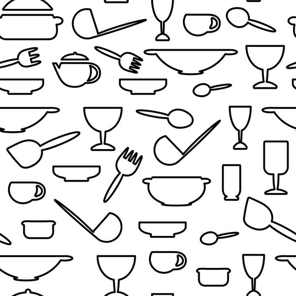 Cooking Seamless pattern. Contour Cutlery Background. line art . Kitchen utensils. Vector illustration