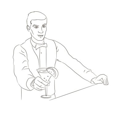 Güzel bir barmen bir kokteyl ile