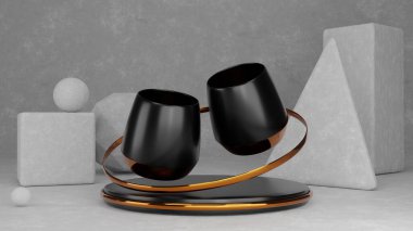 Arka plandaki Kara Kupa Model Logosu 'nun yaratıcısı, 3D Rending. Kesme Yolu