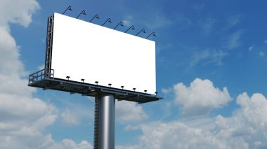 Mockup Large reklam panosu ya da açık havada mavi gökyüzü arka planına karşı sergilenen poster. 3 boyutlu görüntüleme. Kesme yolu.