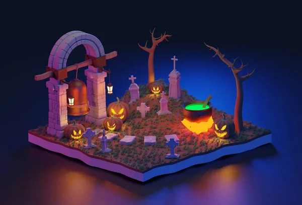 Rendering Halloween Scene Isometrisch — Stockfoto