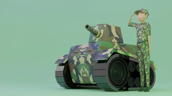 Aranyos Katona Tank Charater Renderelés — Stock Fotó