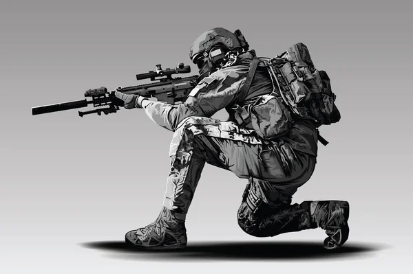 Vektorový Policista Taktický Snímek Ozbrojená Policejní Armáda Chystá Střílet Automatickou — Stockový vektor