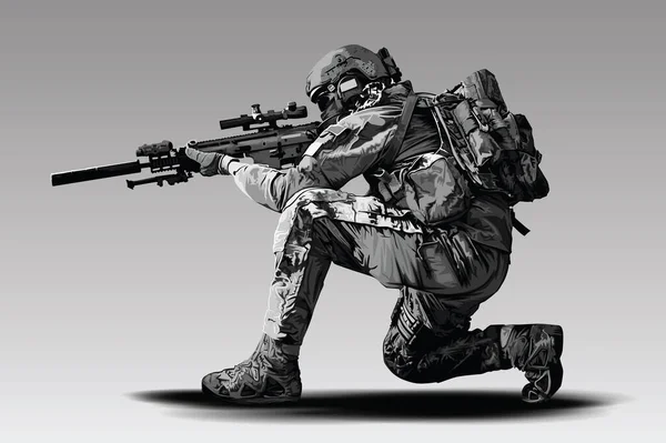 Vector Policeman Tactical Shoot Illustration Police Armée Militaire Préparant Tirer — Image vectorielle