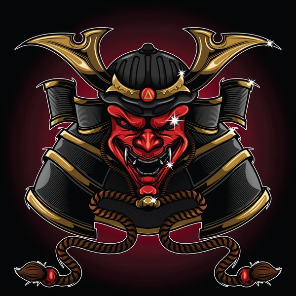 Samurai Mask Japanese Tattoo Design Concept — Stock Vector