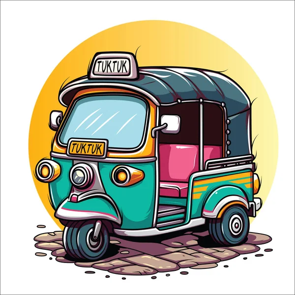 Söt Tecknad Thai Tuktuk Street Art Vektor — Stock vektor
