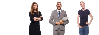 Erkek ve kadın beyaz arka planda poz