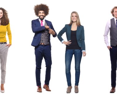 Çok ırklı insanlar kümesi beyaz arka plan üzerinde poz