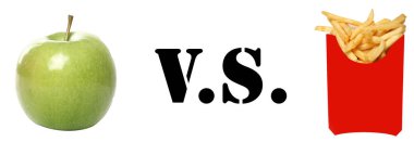 Beyaz arka planda elma v.s. kızartması