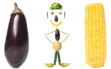 Patlıcan ve Mısır ile sebze ve meyvelerden insan