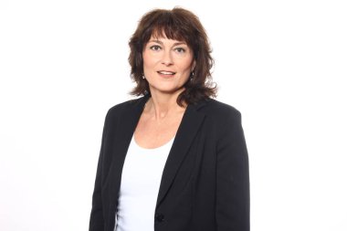 Beyaz arka plan üzerinde poz işkadını