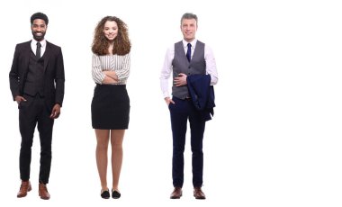 Çok ırklı insanlar kümesi beyaz arka plan üzerinde poz