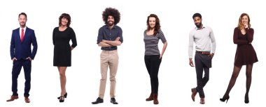 Çok ırklı insanlar kümesi beyaz arka plan üzerinde poz