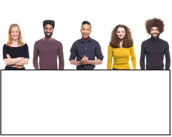 Set Van Multi Etnische Mensen Met Wit Leeg Frame Voor — Stockfoto