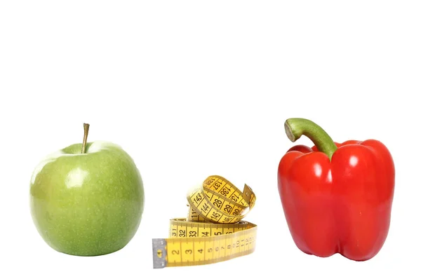Apfel Und Tomate Mit Maßband Gesundes Konzept — Stockfoto