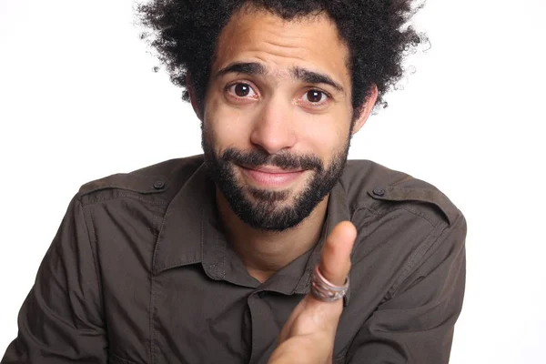 Uomo Nero Che Mano Sfondo Bianco — Foto Stock