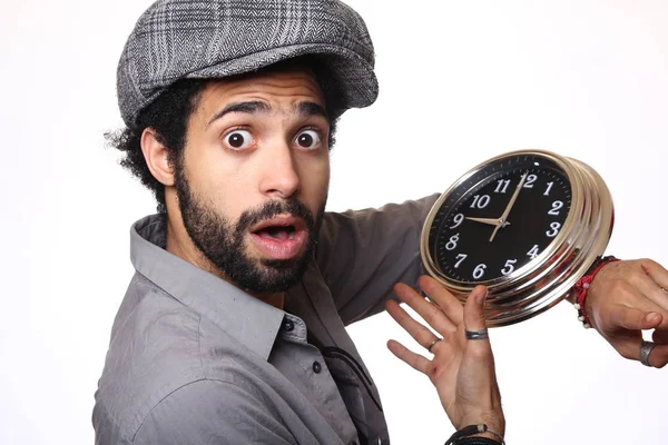 Black Man Posing Clock — Stock Photo, Image