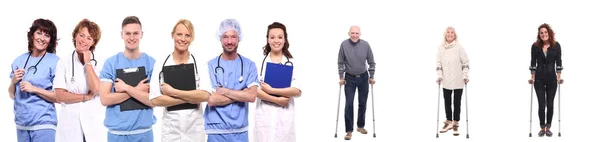 Ärzte Mit Patienten Auf Weißem Hintergrund — Stockfoto