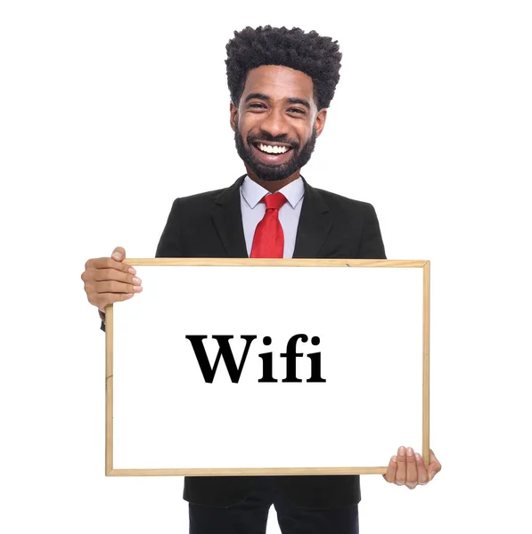 愉快的黑人与 Wifi — 图库照片