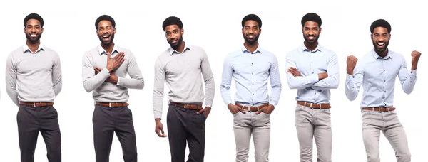 Afro Américain Homme Dans Différentes Poses Sur Fond Blanc — Photo