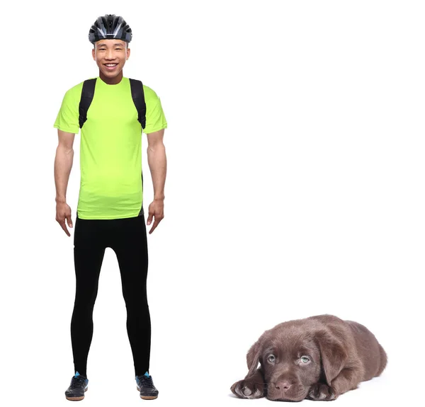 강아지와 아시아 스포츠맨 — 스톡 사진