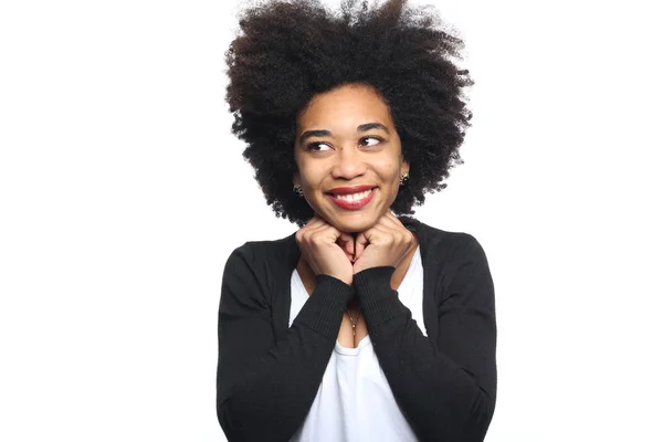 Mulher Afro Americana Bonita Está Sorrindo — Fotografia de Stock